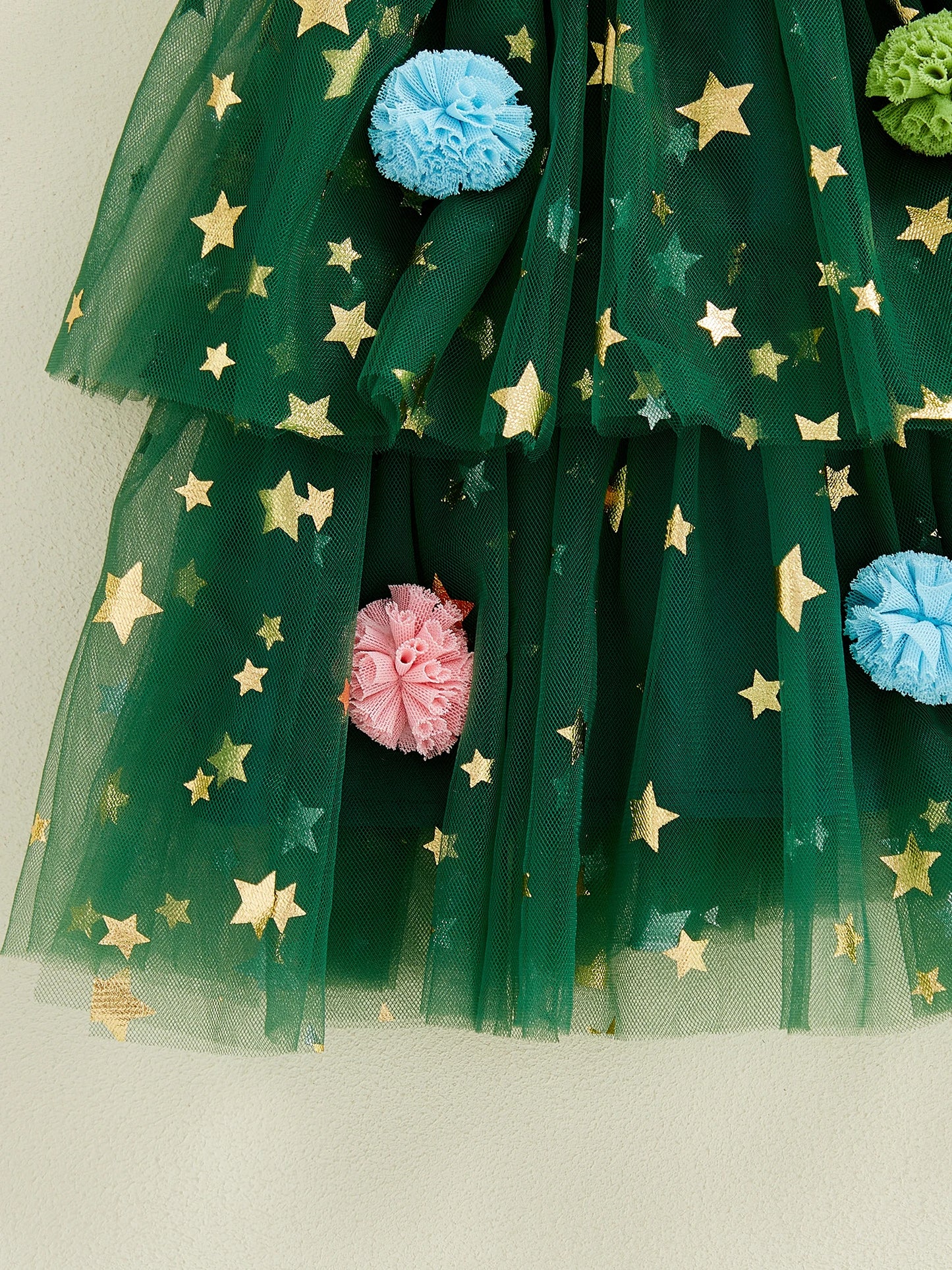 Toddler Girl Christmas A Line Dress Star Print Sleeveless Tie-up Strap Smocked Tulle Cake Dress