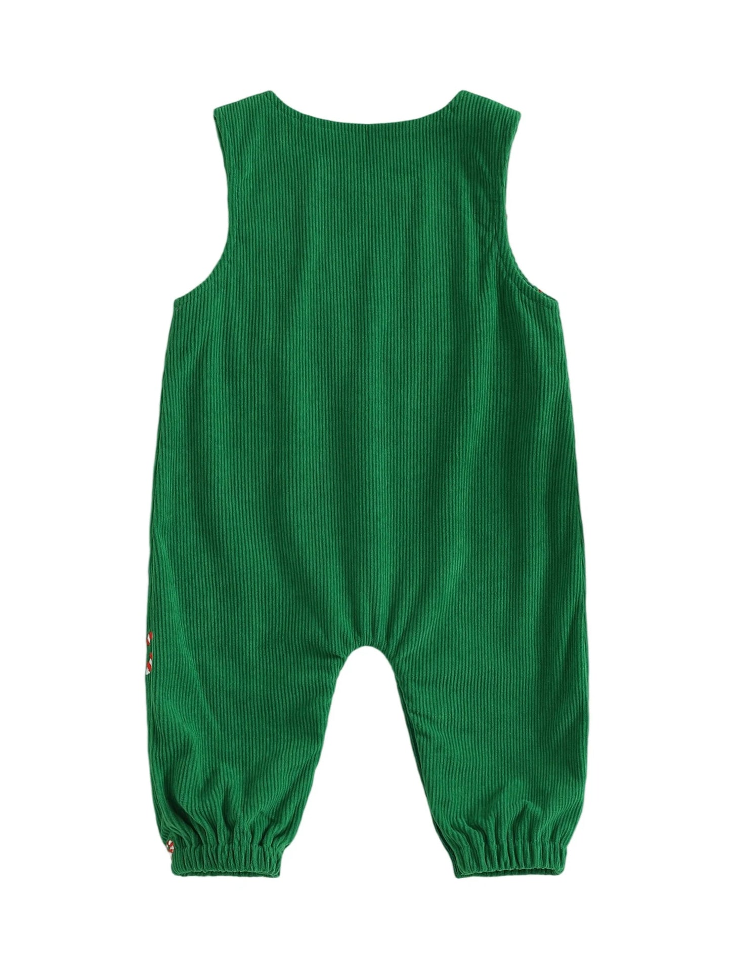 Boys Girls Christmas Romper Sleeveless Round Neck Candy Cane Embroidery Jumpsuit