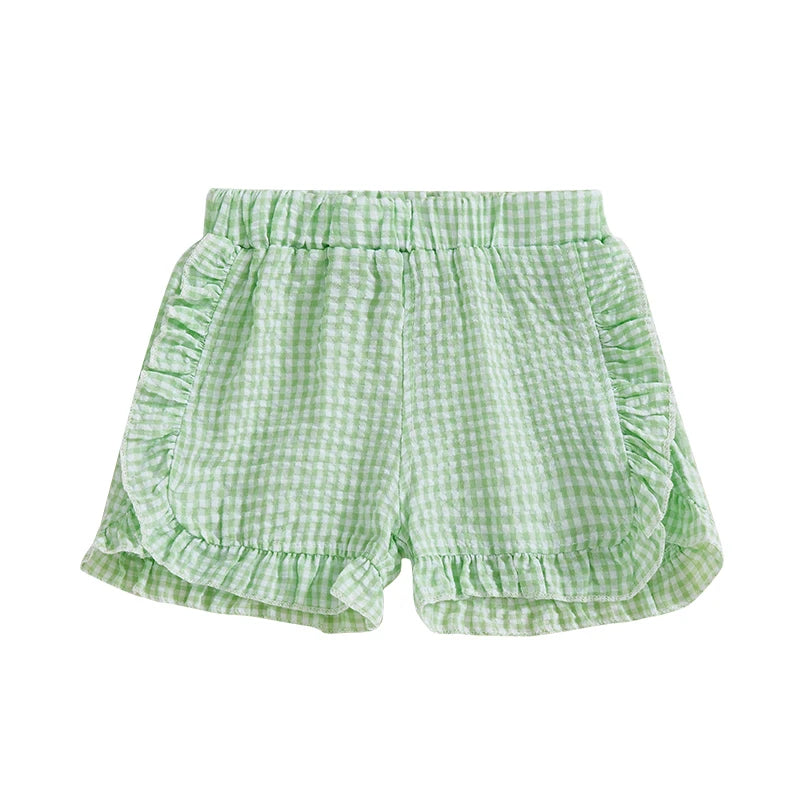 Girl Summer Shorts Plaid Pattern Lotus Edge Cute Casual Fashion Comfortable Soft Shorts