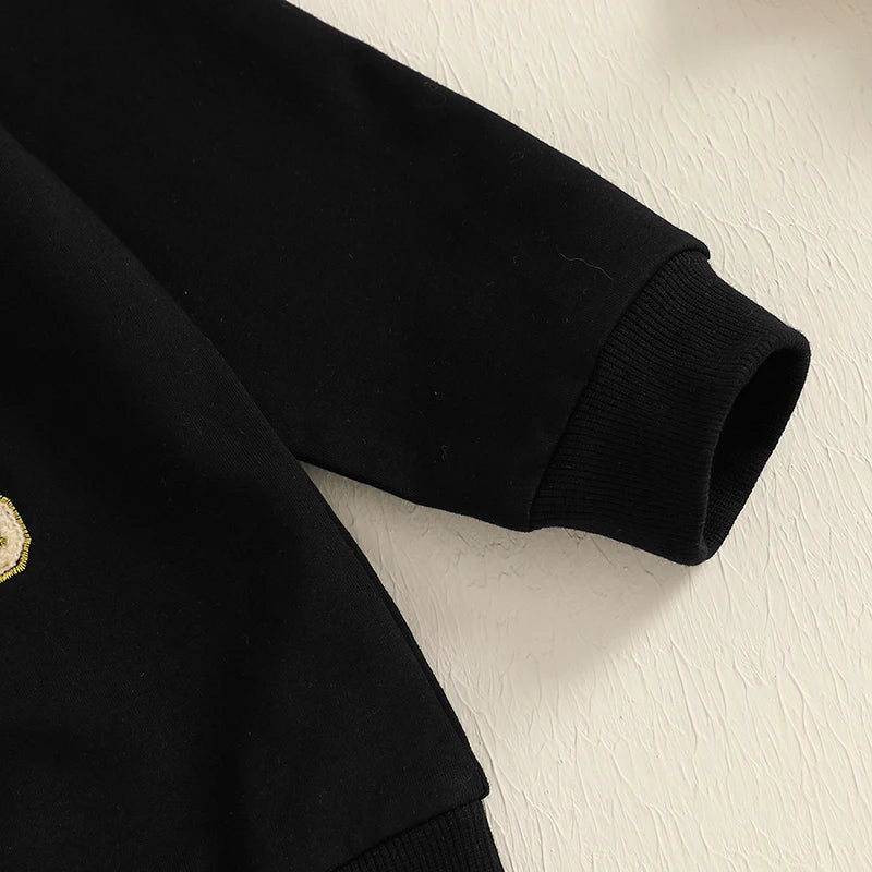 Toddler Kids Girl New Year Skirt Outfit Letter Embroidery Long Sleeve Sweatshirt Glitter Star Print Tulle Skirt Clothing Set