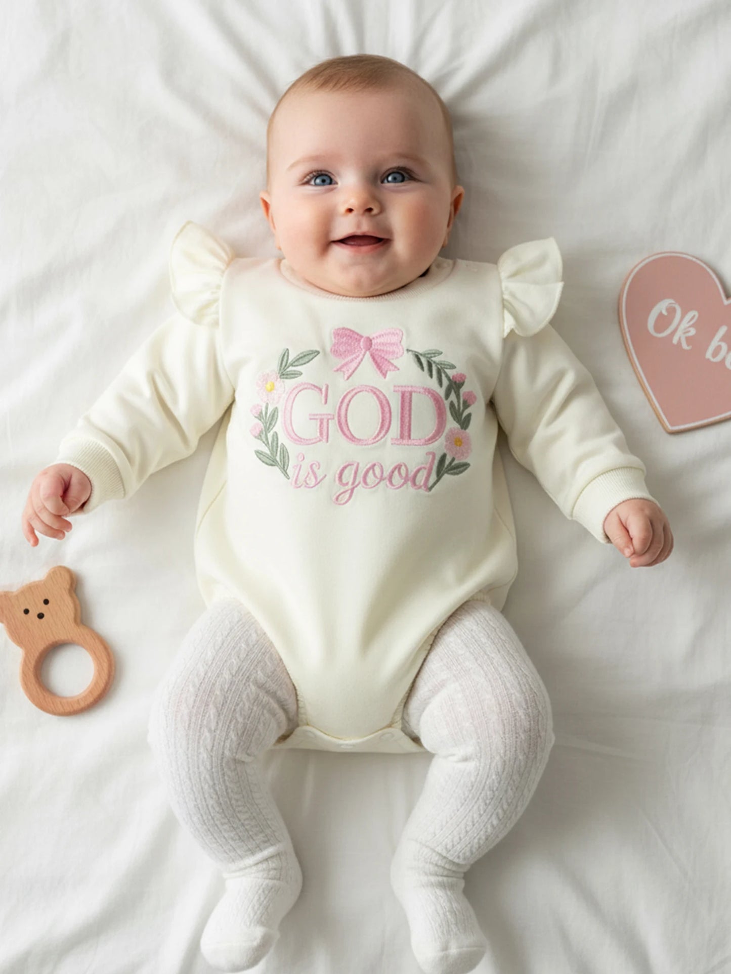 Baby Girl God Is GoodCasual Romper Long Sleeve O Neck Letter Embroidery Sweatshirt Romper