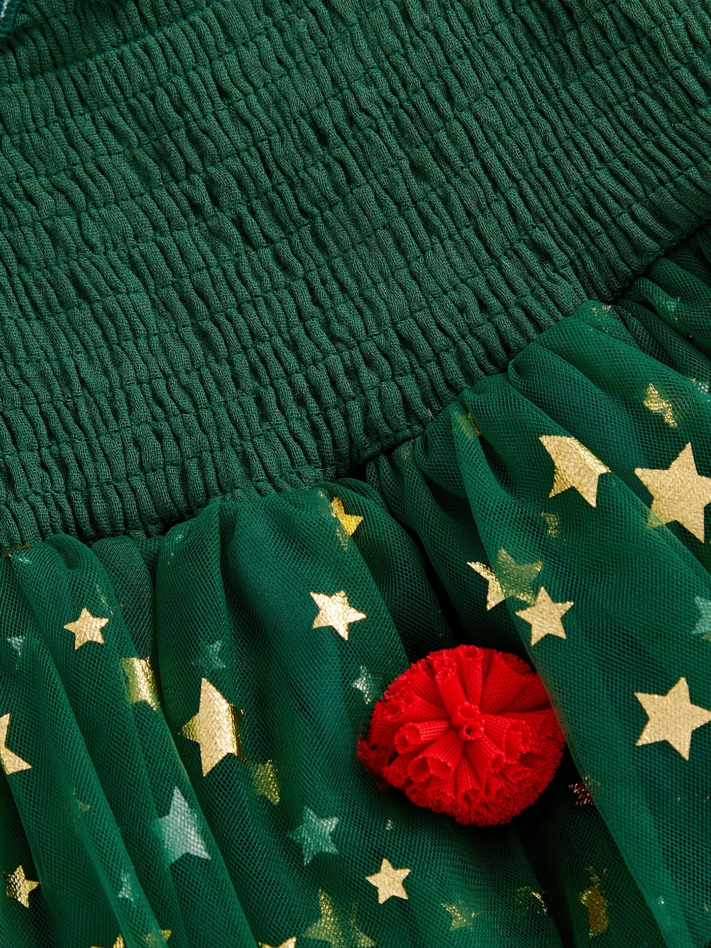 Toddler Girl Christmas A Line Dress Star Print Sleeveless Tie-up Strap Smocked Tulle Cake Dress