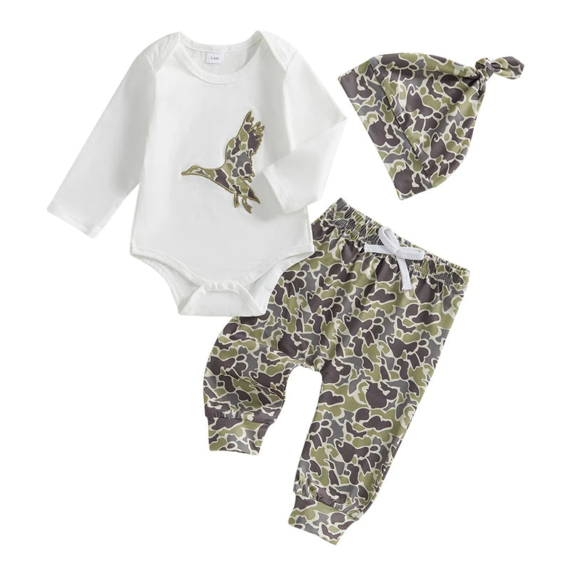Baby Boys Clothes Set Long Sleeve Crew Neck Letters Print Romper with Cow Cactus Print Sweatpants and Hat Outfit