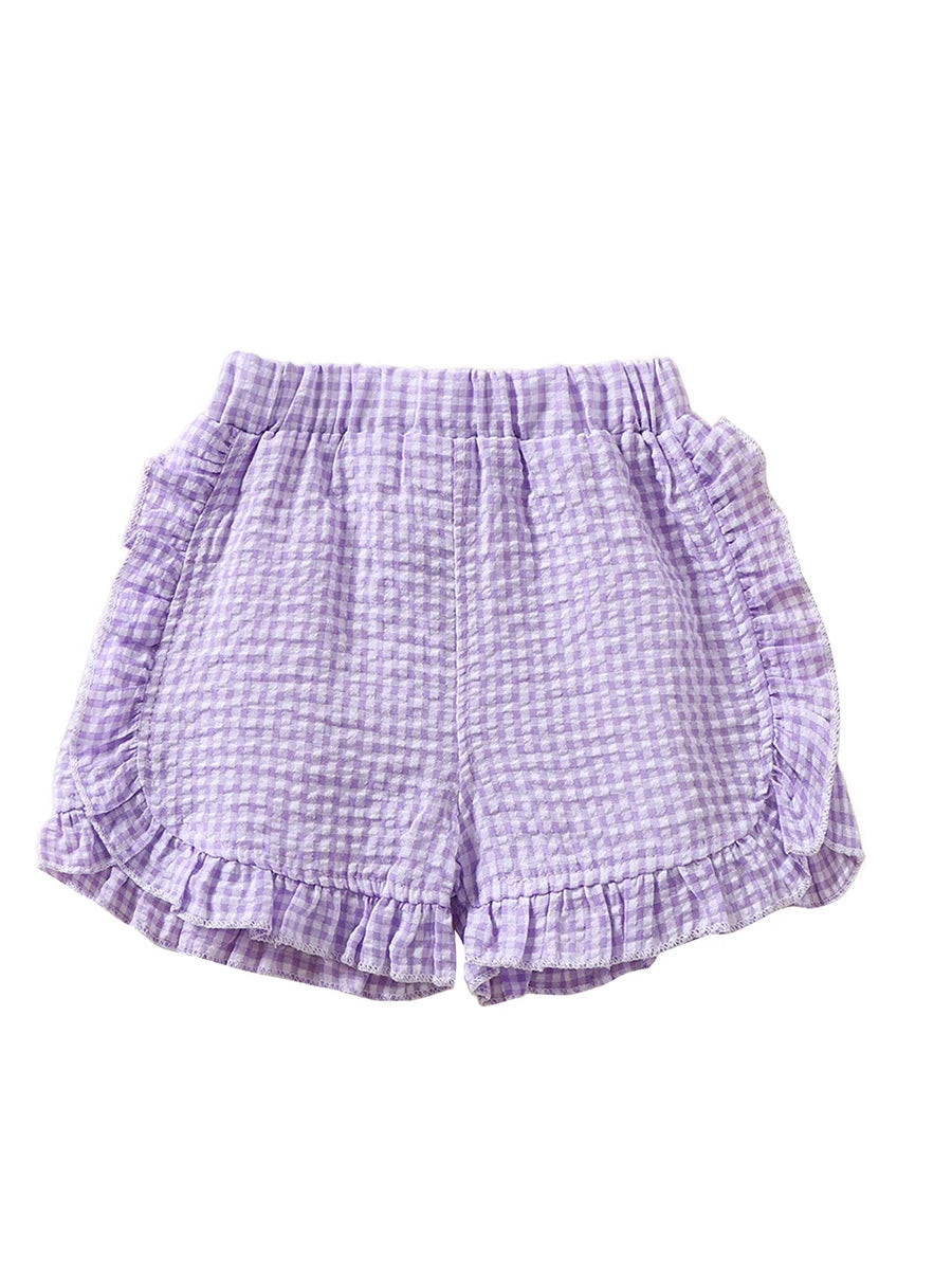 Girl Summer Shorts Plaid Pattern Lotus Edge Cute Casual Fashion Comfortable Soft Shorts