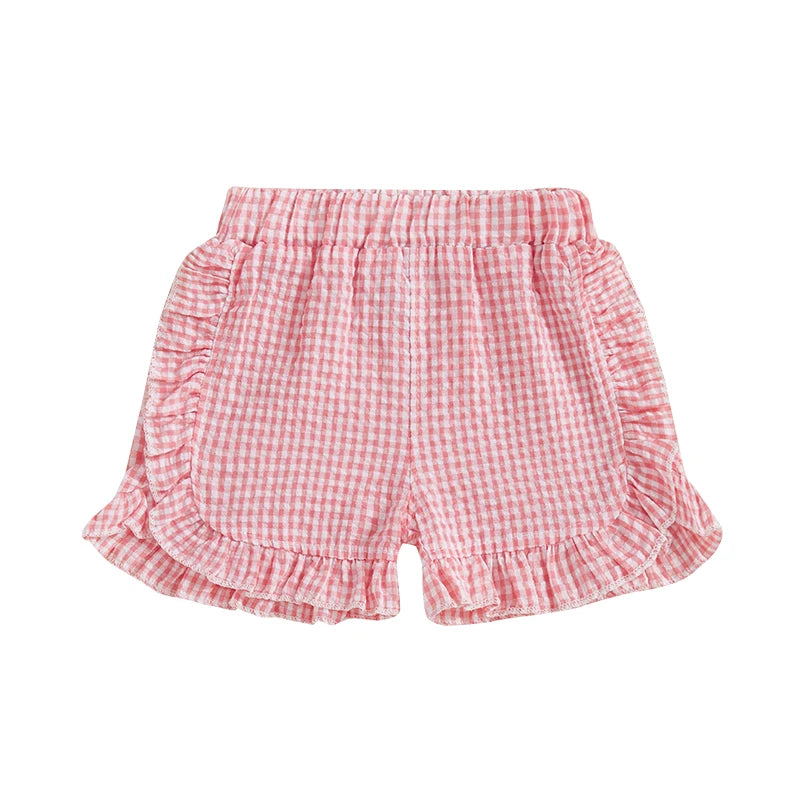 Girl Summer Shorts Plaid Pattern Lotus Edge Cute Casual Fashion Comfortable Soft Shorts