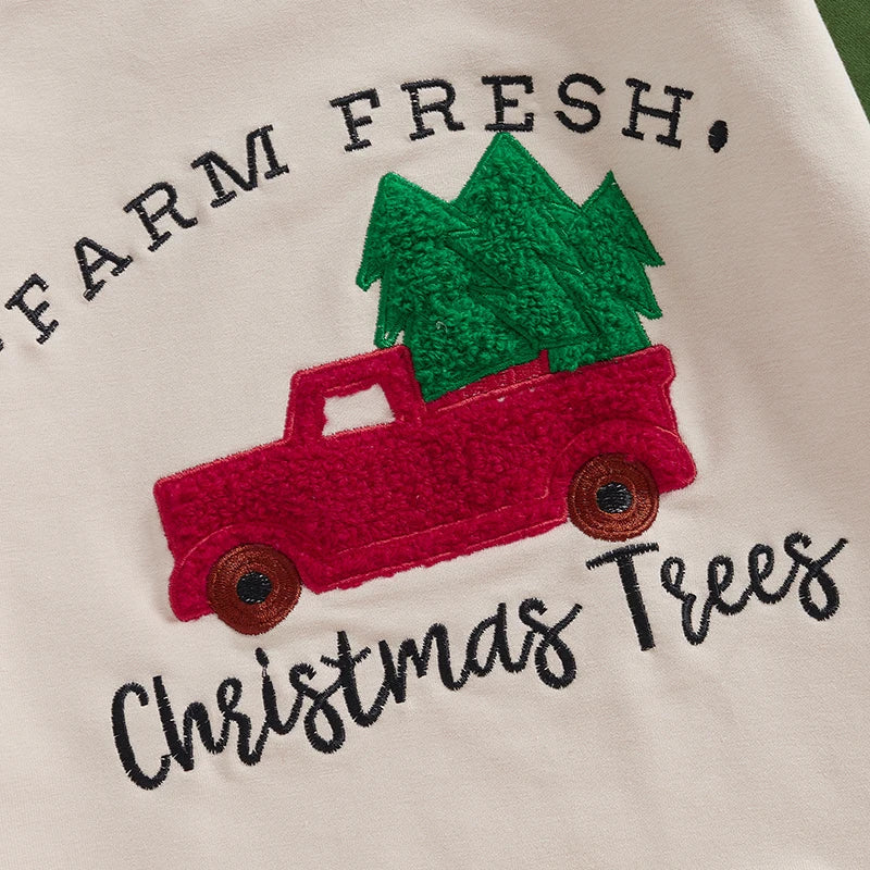 Baby Boys Christmas Jumpsuit Long Sleeve Crewneck Christmas Tree Truck Embroidery Sweatshirt Romper