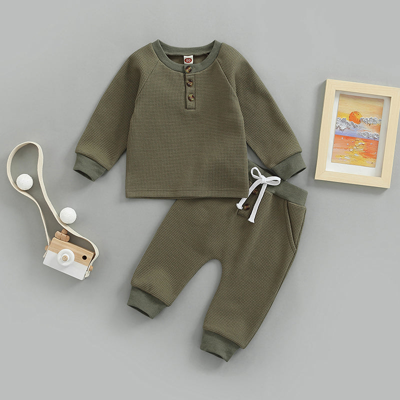 Casual Fall Winter Baby Boy Girl Clothes Set Newborn Infant Toddler Button Tops Pants Casual Outfits Clothing