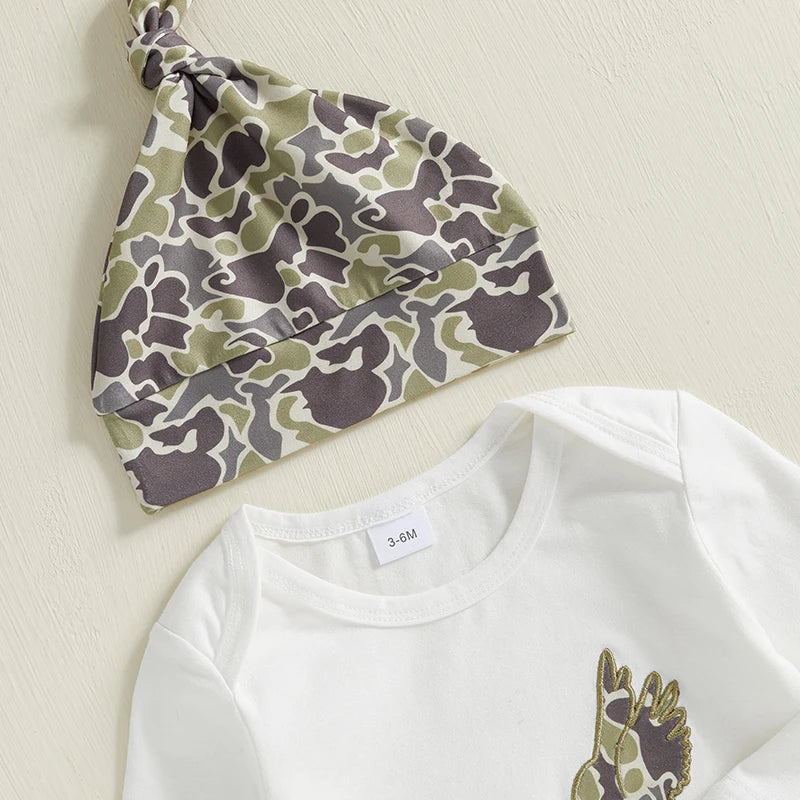 Baby Boys Clothes Set Long Sleeve Crew Neck Letters Print Romper with Cow Cactus Print Sweatpants and Hat Outfit
