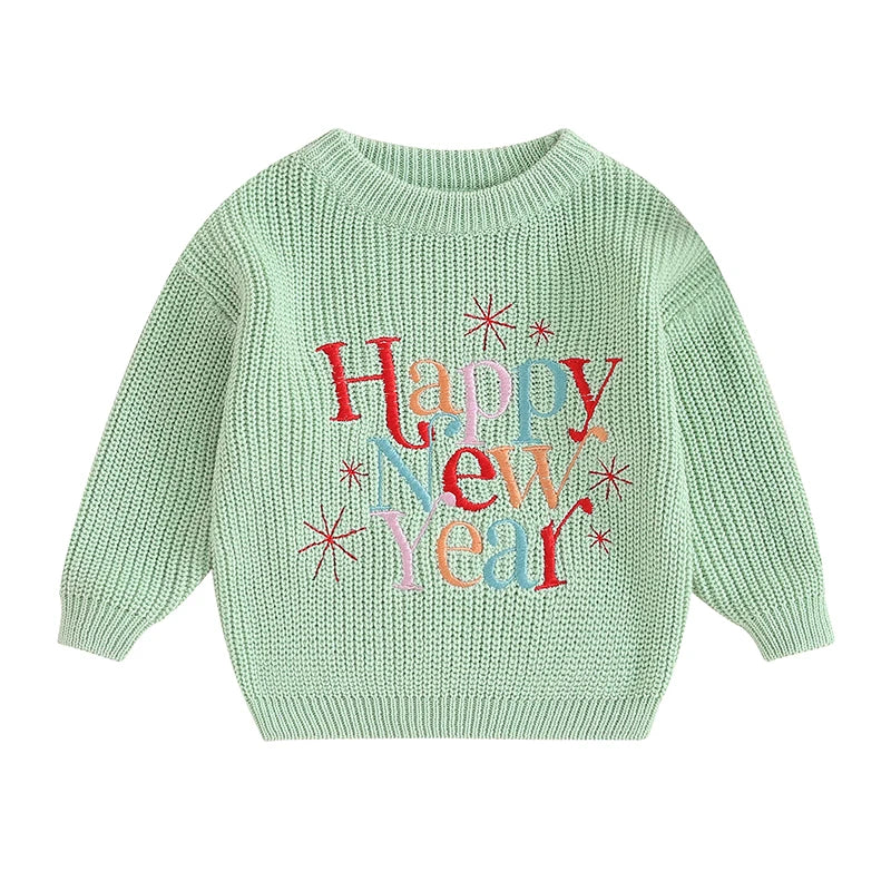 Baby Boy Girl New Year Outfit Long Sleeve Crewneck Letter Embroidery Sweater Tops Infant Winter Clothes