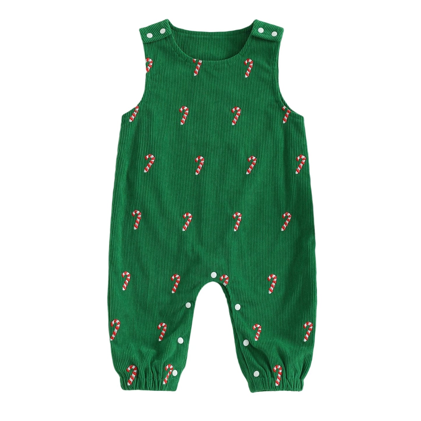 Boys Girls Christmas Romper Sleeveless Round Neck Candy Cane Embroidery Jumpsuit