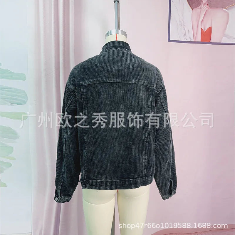 Corduroy Women Mardi Gras Jacket Iris Glitter Cardigan Purple Lapels Single Breasted Spliced Women's Coat Jackets