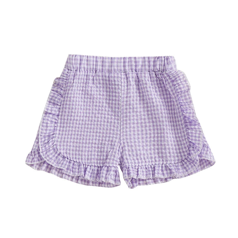 Girl Summer Shorts Plaid Pattern Lotus Edge Cute Casual Fashion Comfortable Soft Shorts