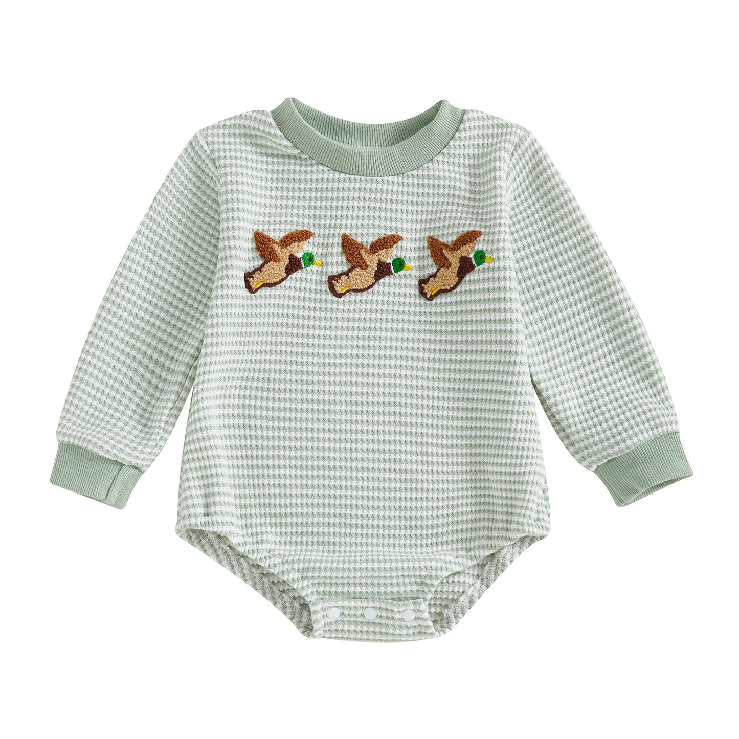 Newborn Baby Boy Romper Long Sleeve Round Neck Duck Embroidery Bodysuit Fall Playsuit
