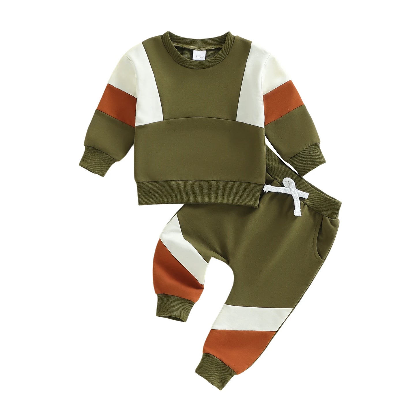 2Pcs Toddler Boy Fall Outfits Long Sleeve Crew Neck Patchwork Pullover Sweatshirt and Joggers Pants Set