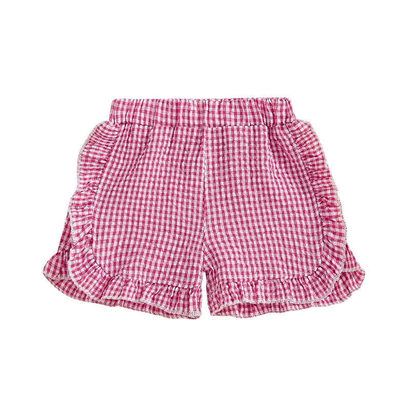 Girl Summer Shorts Plaid Pattern Lotus Edge Cute Casual Fashion Comfortable Soft Shorts