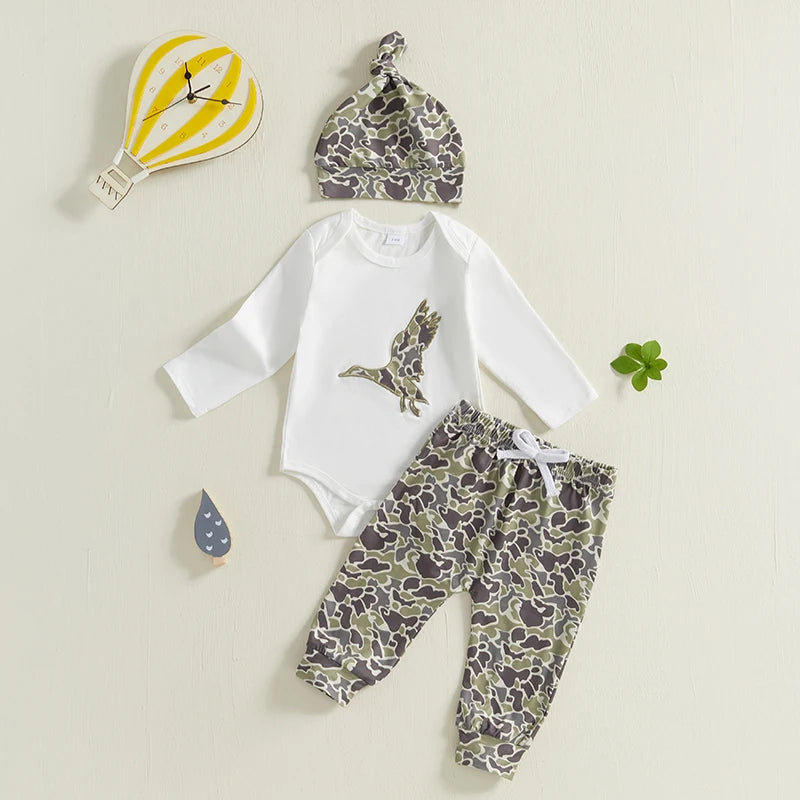 Baby Boys Clothes Set Long Sleeve Crew Neck Letters Print Romper with Cow Cactus Print Sweatpants and Hat Outfit