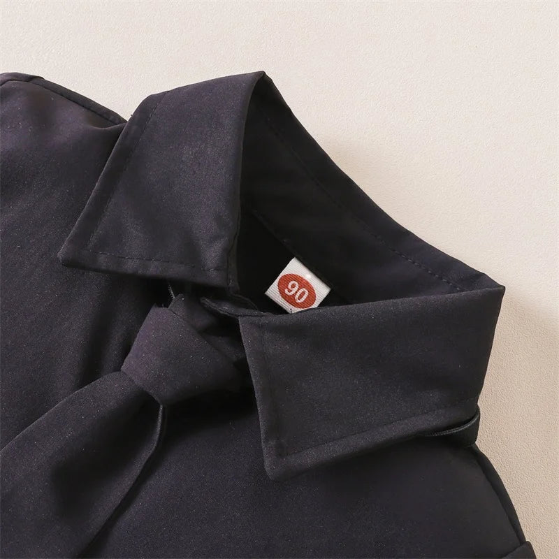 2 Pieces Kids Suit Set Summer Lapel Short Sleeve Shirt with Necktie Short Pants for Boys 1-8 Years