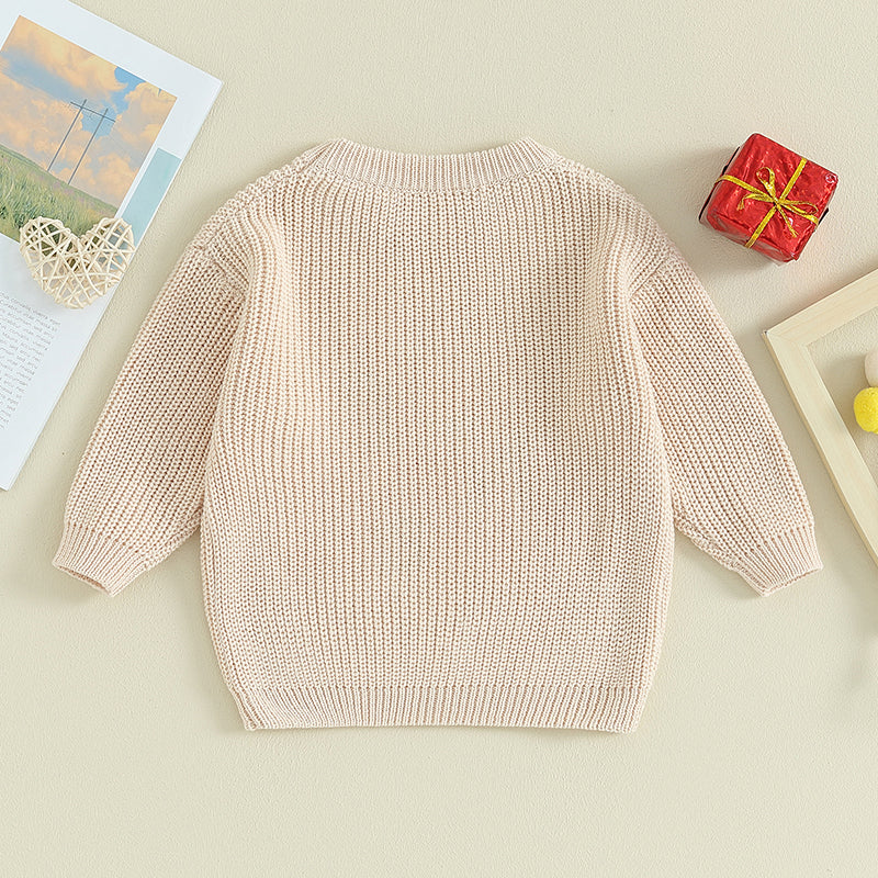 Baby Boy Girl New Year Outfit Long Sleeve Crewneck Letter Embroidery Sweater Tops Infant Winter Clothes