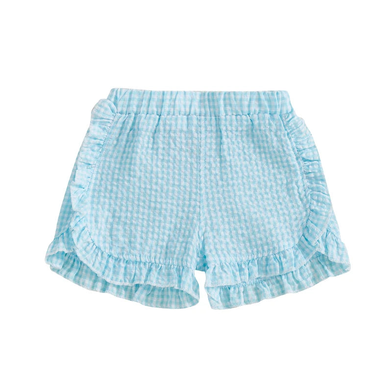 Girl Summer Shorts Plaid Pattern Lotus Edge Cute Casual Fashion Comfortable Soft Shorts