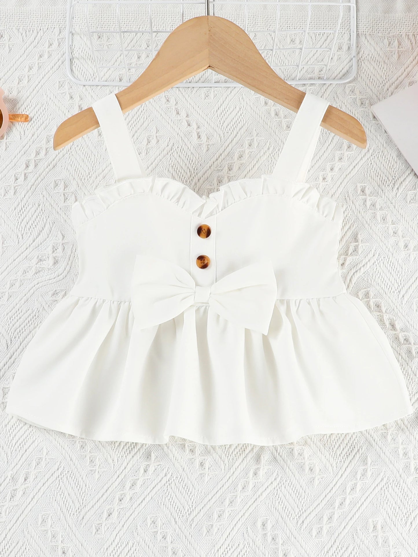 Girls Summer Outfits Bow Sleeveless Camisole and Elastic Cherry Embroidery Denim Shorts Set