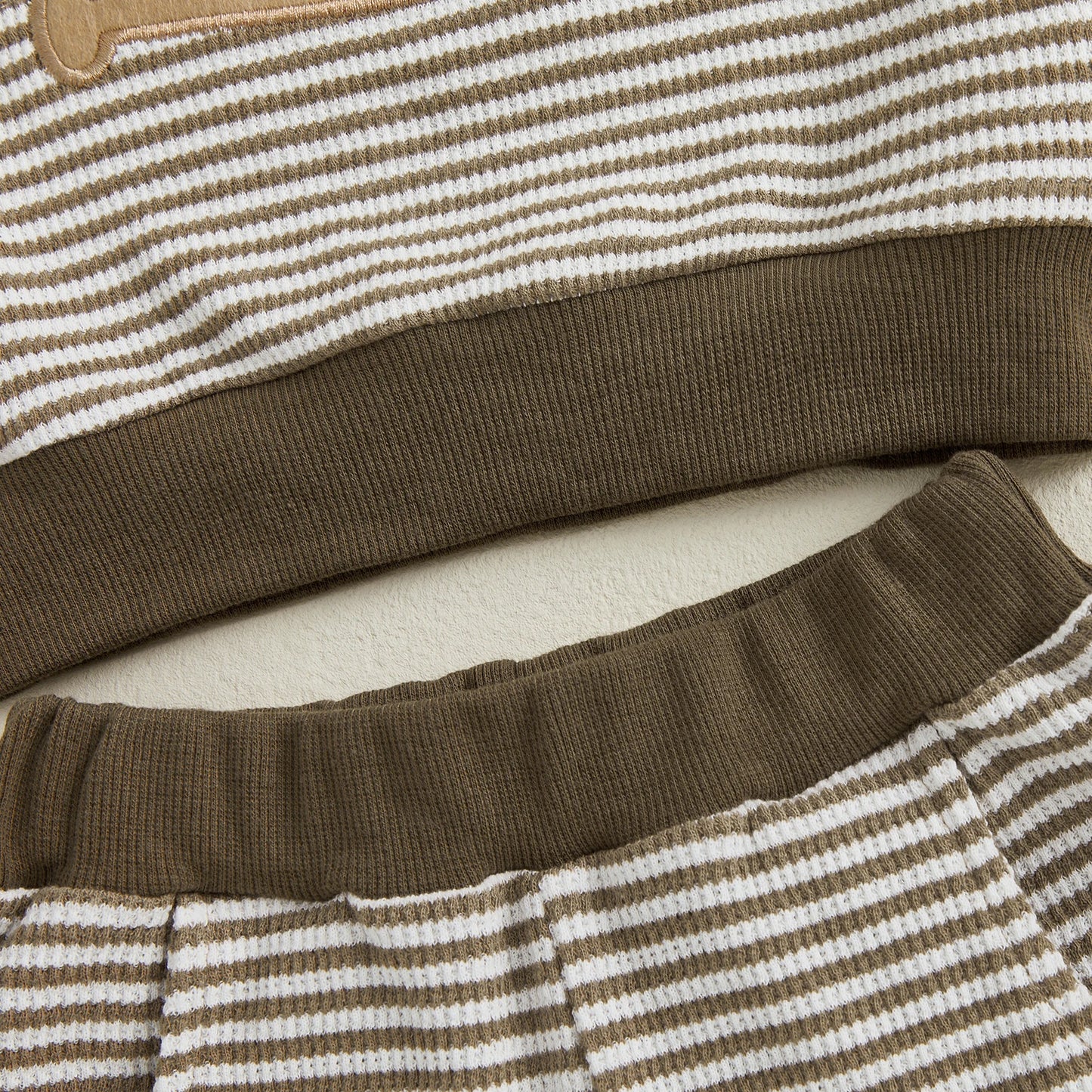 Lioraitiin Toddler Baby Boy Fall Outfit Rugby Embroidery Striped Long Sleeve Sweatshirt and Elastic Pants 2 Piece Clothes