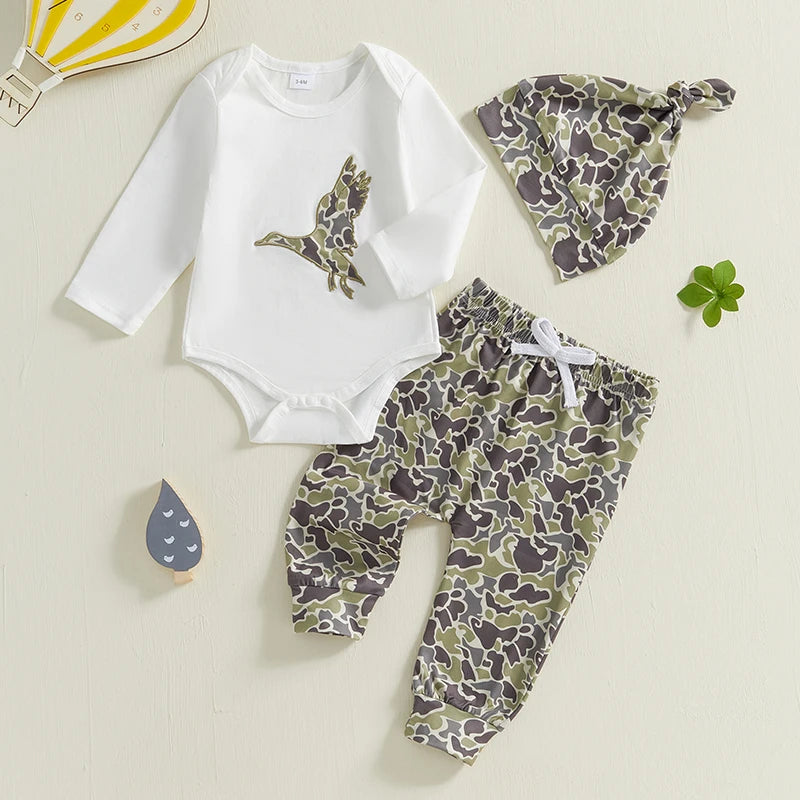 Baby Boys Clothes Set Long Sleeve Crew Neck Letters Print Romper with Cow Cactus Print Sweatpants and Hat Outfit