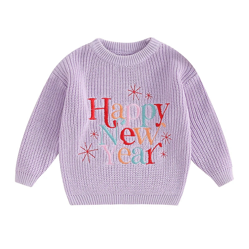 Baby Boy Girl New Year Outfit Long Sleeve Crewneck Letter Embroidery Sweater Tops Infant Winter Clothes