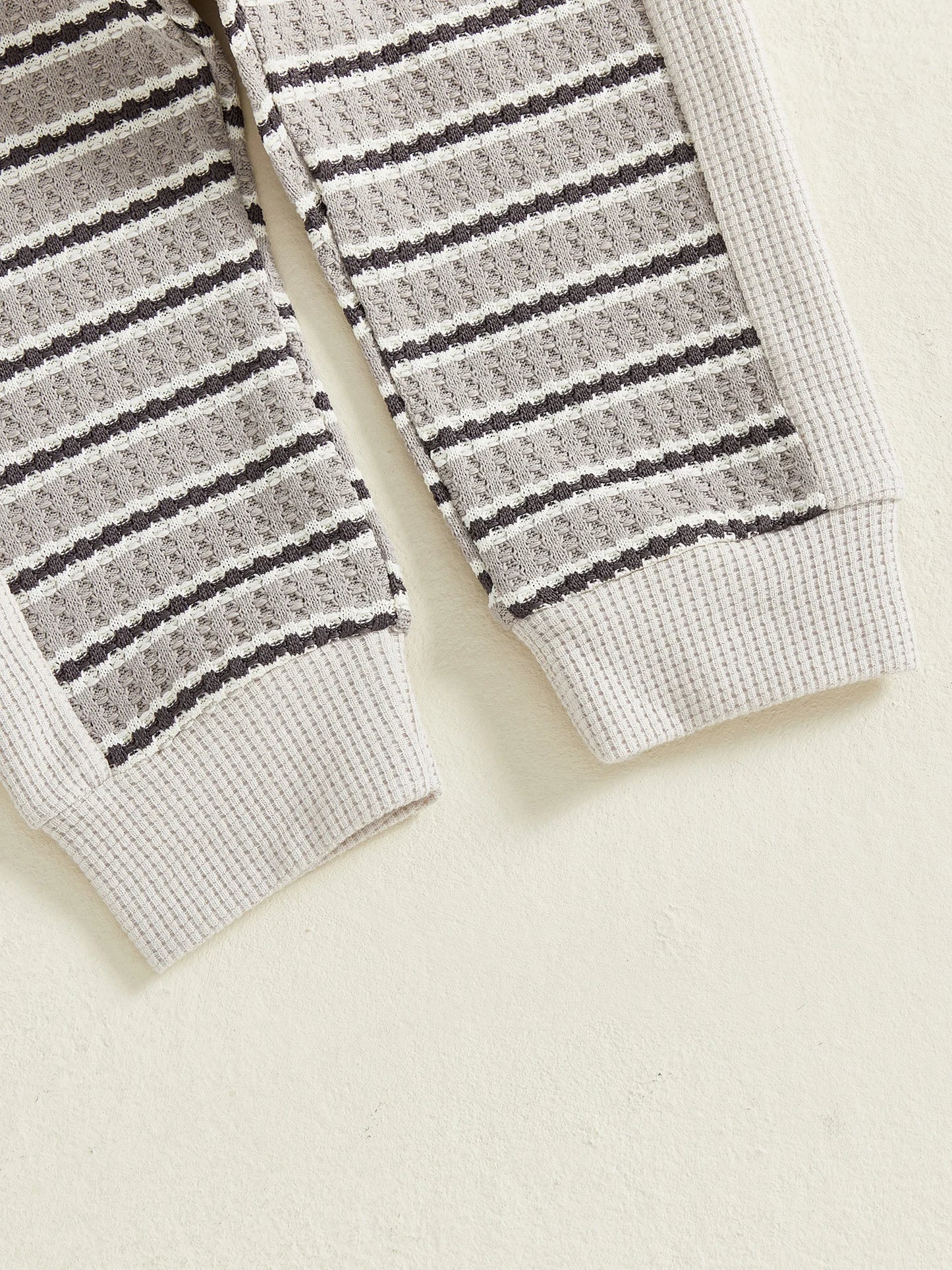 Toddler Boy Fall Outfits Stripe Long Sleeve Lapel Button Pullover + Elastic Waist Pants 2Pcs Set