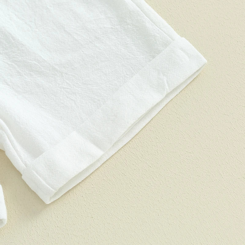 Kids Boys Summer Linen Outfits Solid Color Buttons Short Sleeve Tops and Elastic Waist Shorts 2Pcs Clothes Set