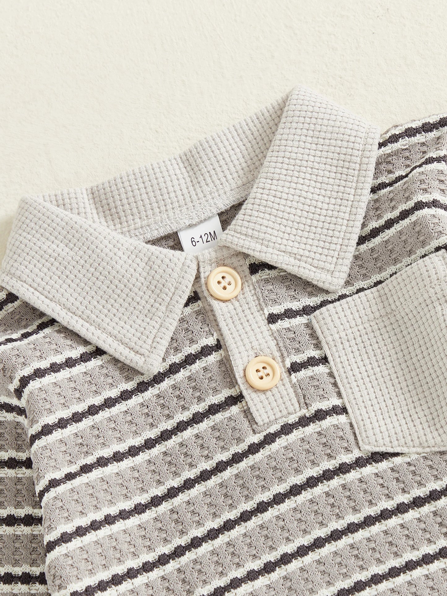 Toddler Boy Fall Outfits Stripe Long Sleeve Lapel Button Pullover + Elastic Waist Pants 2Pcs Set