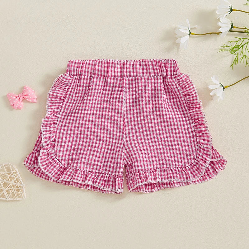 Girl Summer Shorts Plaid Pattern Lotus Edge Cute Casual Fashion Comfortable Soft Shorts