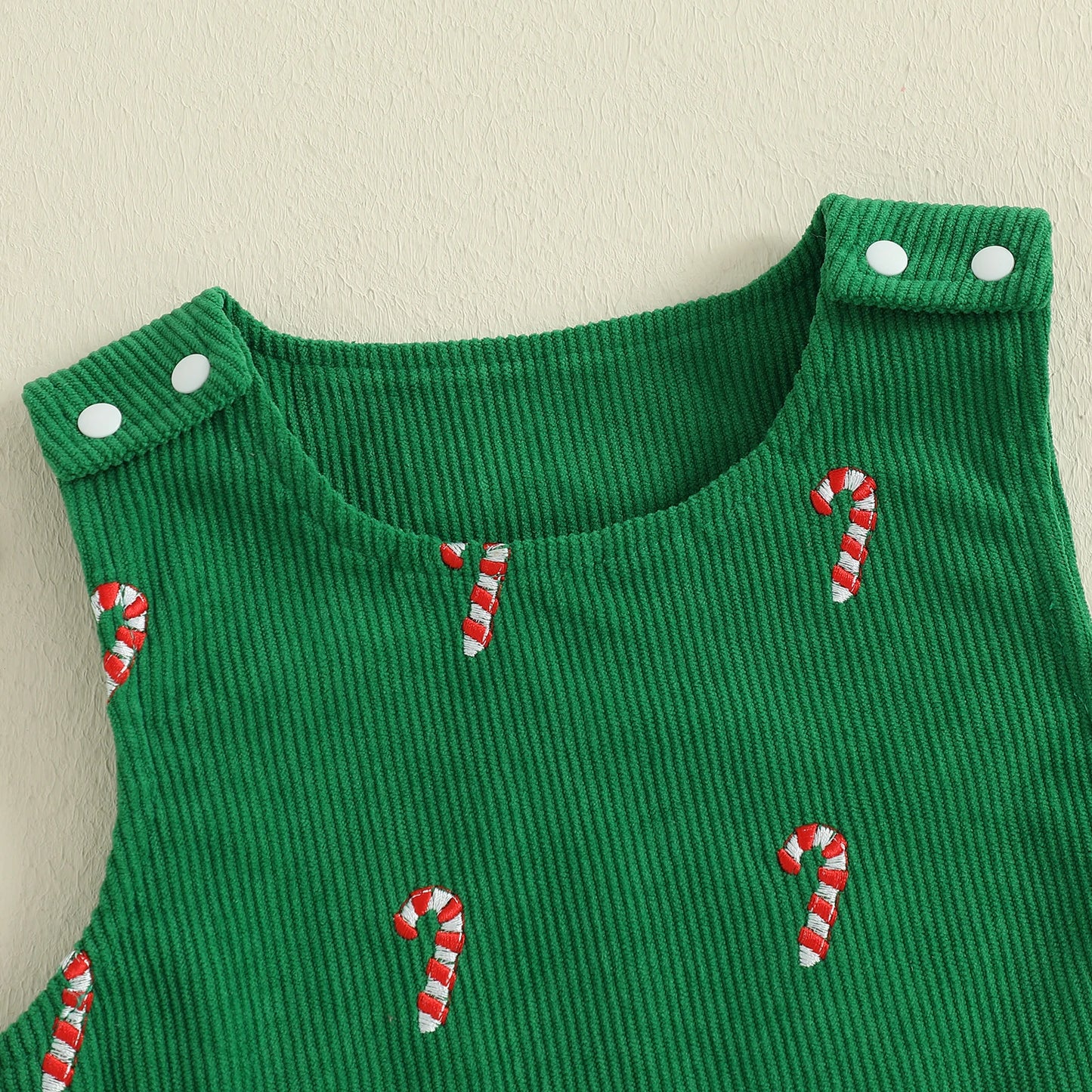Boys Girls Christmas Romper Sleeveless Round Neck Candy Cane Embroidery Jumpsuit