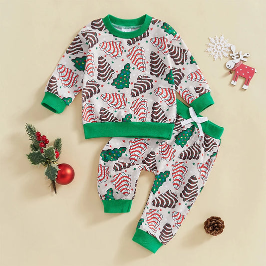 Baby Boys Outfit Christmas Tree Print Long Sleeve Sweatshirt and Elastic Pants Set Infant Clothes