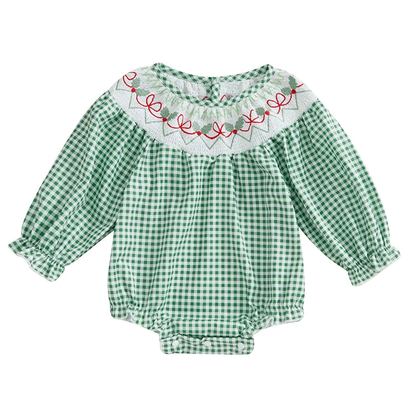 Baby Girls Christmas Romper Long Sleeve Crew Neck Plaid Bodysuit Clothes Casual Daily