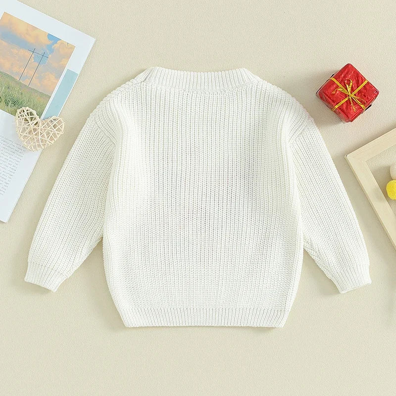 Baby Boy Girl New Year Outfit Long Sleeve Crewneck Letter Embroidery Sweater Tops Infant Winter Clothes