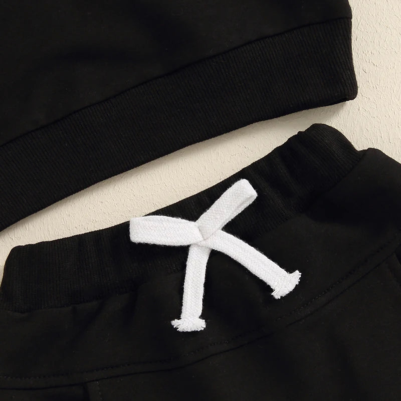 Toddler Boy Fall Clothes Checkerboard Print Long Sleeve Pocket Sweatshirt with Solid Color Pants 2Pcs Outfits