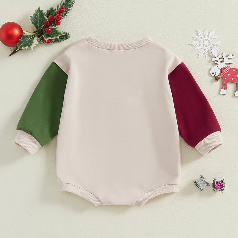 Baby Boys Christmas Jumpsuit Long Sleeve Crewneck Christmas Tree Truck Embroidery Sweatshirt Romper