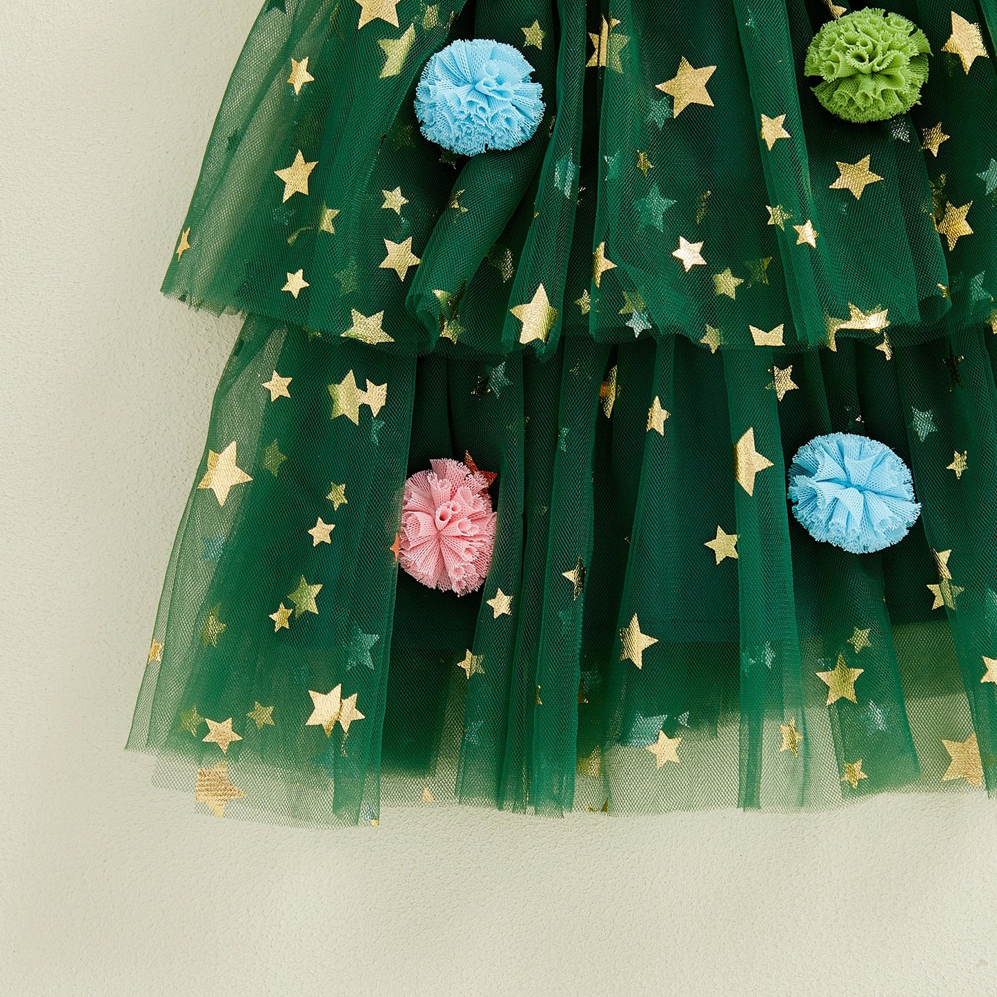 Toddler Girl Christmas A Line Dress Star Print Sleeveless Tie-up Strap Smocked Tulle Cake Dress