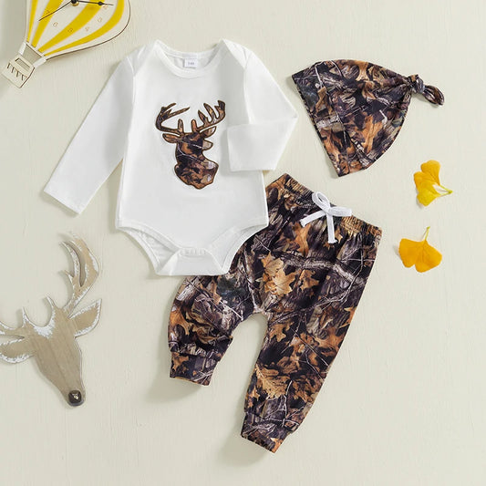 Baby Boys Clothes Set Long Sleeve Crew Neck Letters Print Romper with Cow Cactus Print Sweatpants and Hat Outfit