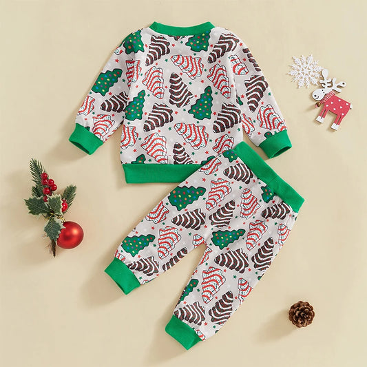 Baby Boys Outfit Christmas Tree Print Long Sleeve Sweatshirt and Elastic Pants Set Infant Clothes