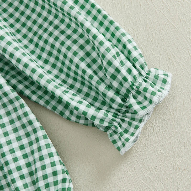 Baby Girls Christmas Romper Long Sleeve Crew Neck Plaid Bodysuit Clothes Casual Daily