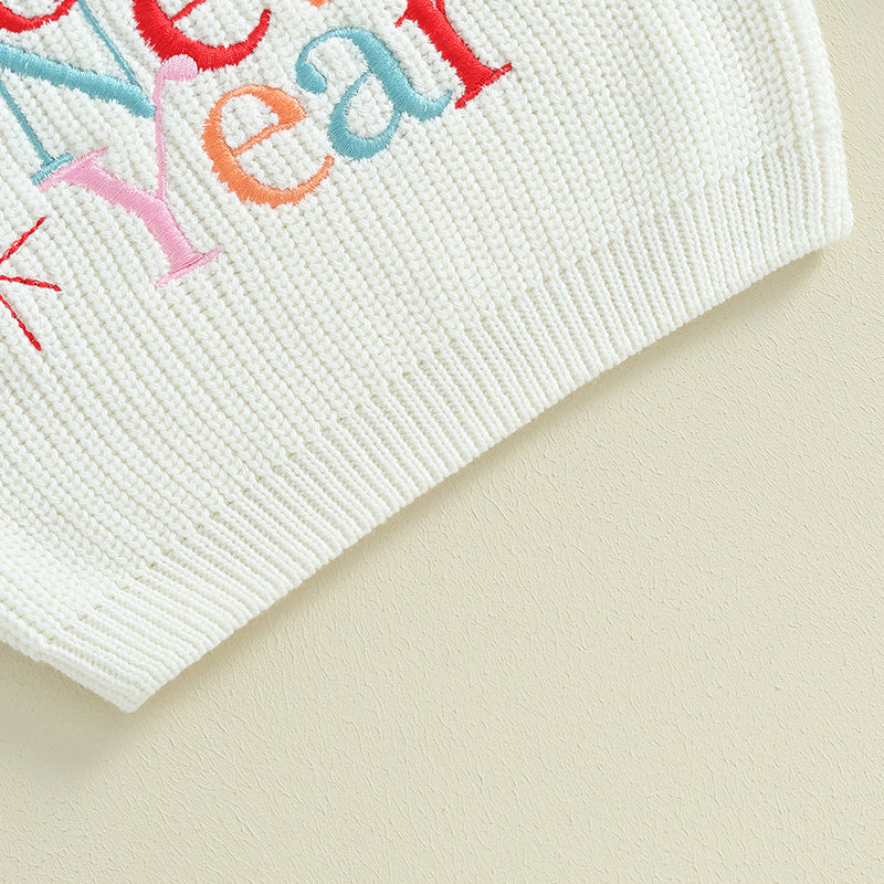 Baby Boy Girl New Year Outfit Long Sleeve Crewneck Letter Embroidery Sweater Tops Infant Winter Clothes