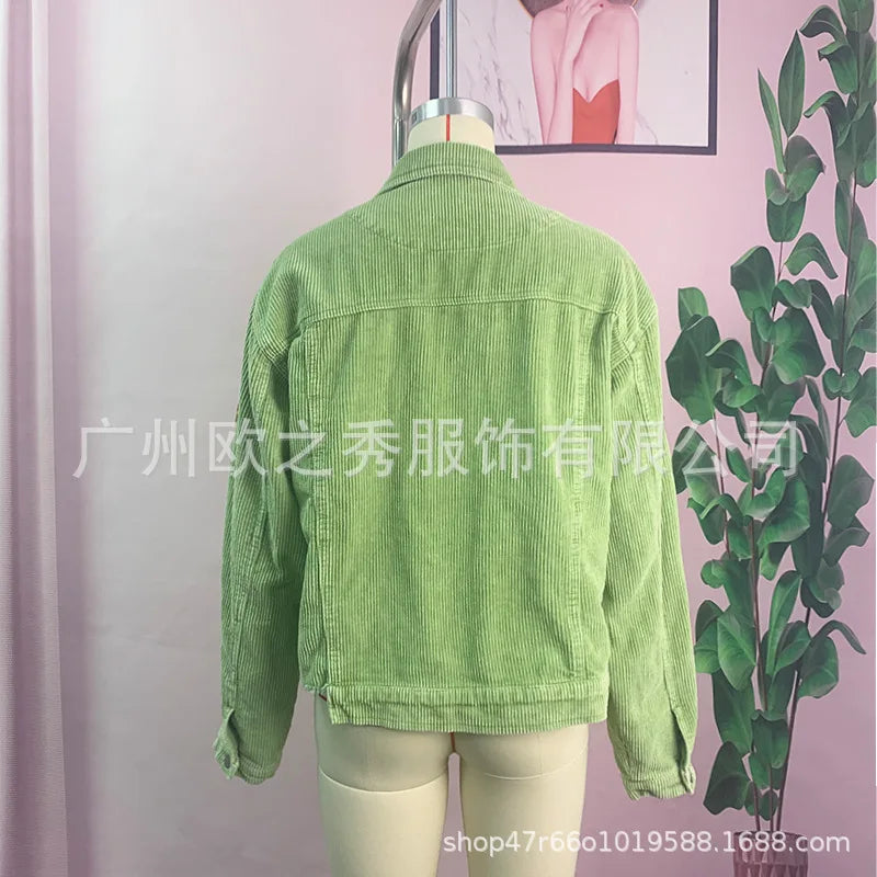 Corduroy Women Mardi Gras Jacket Iris Glitter Cardigan Purple Lapels Single Breasted Spliced Women's Coat Jackets