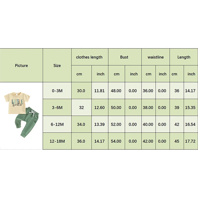 Summer Baby Boys Brother Outfit Letter Print Short Sleeve T-Shirt and Elastic Pants Clothes Set