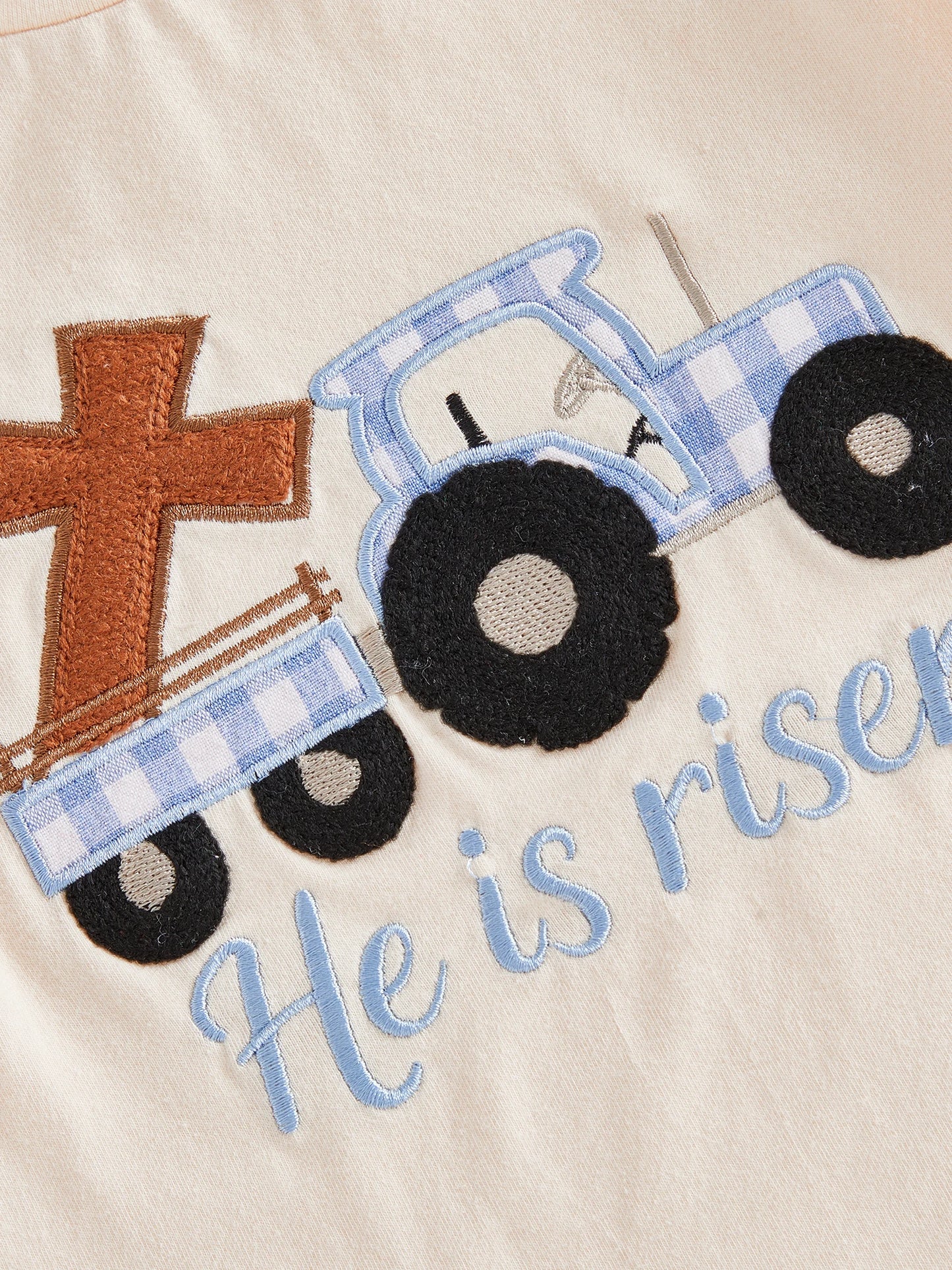 2Pcs Baby Boy Easter Outfits Short Sleeve Cross Truck Embroidery T-Shirt + Shorts Set Toddler Clothes