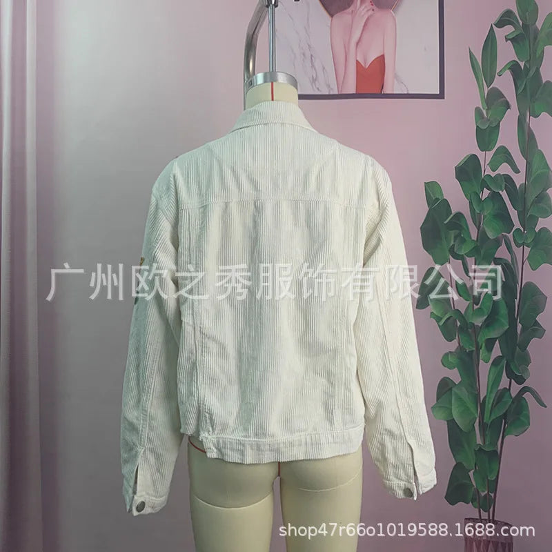 Corduroy Women Mardi Gras Jacket Iris Glitter Cardigan Purple Lapels Single Breasted Spliced Women's Coat Jackets