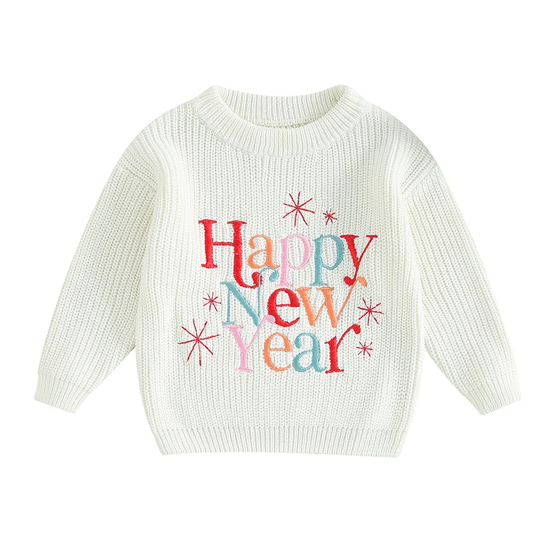 Baby Boy Girl New Year Outfit Long Sleeve Crewneck Letter Embroidery Sweater Tops Infant Winter Clothes