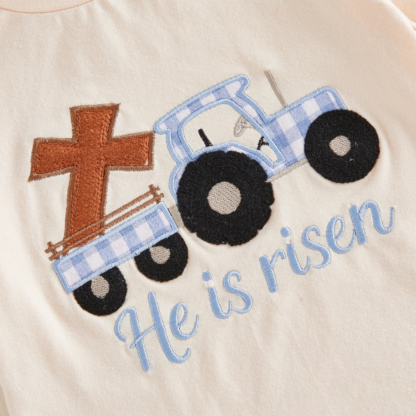2Pcs Baby Boy Easter Outfits Short Sleeve Cross Truck Embroidery T-Shirt + Shorts Set Toddler Clothes