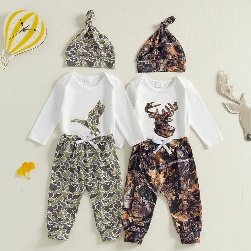 Baby Boys Clothes Set Long Sleeve Crew Neck Letters Print Romper with Cow Cactus Print Sweatpants and Hat Outfit