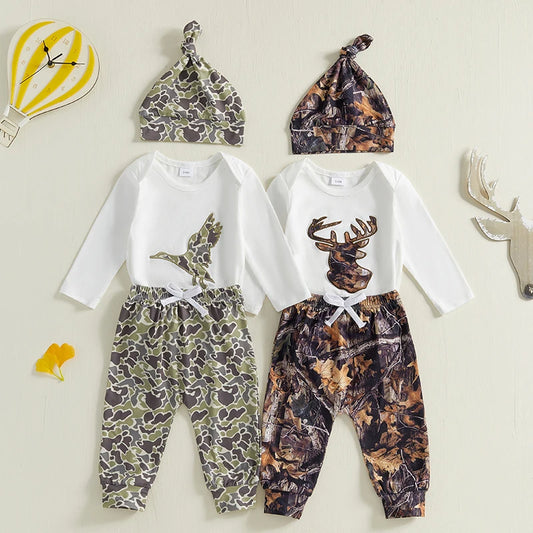Baby Boys Clothes Set Long Sleeve Crew Neck Letters Print Romper with Cow Cactus Print Sweatpants and Hat Outfit